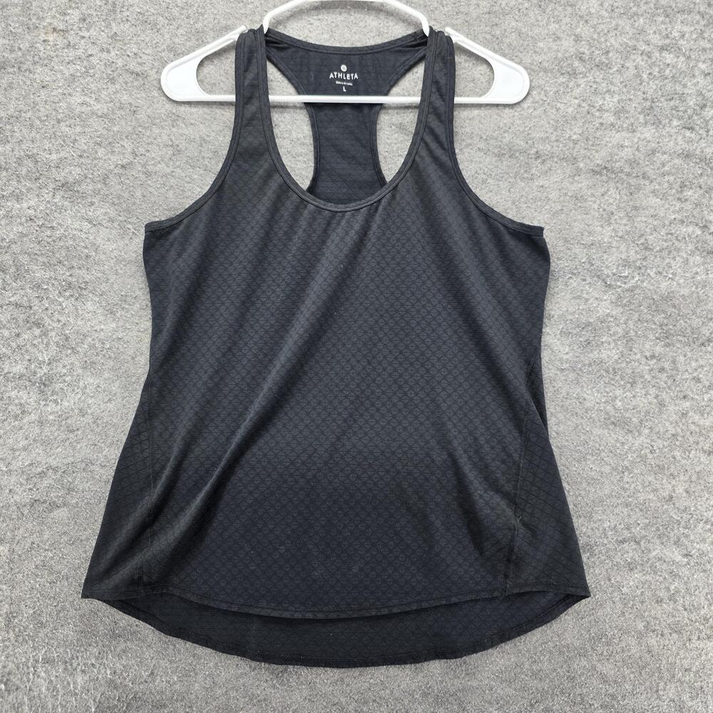 Athleta Tank Womens L Black Scoop Neck Argyle Stretch Racerback Athletic Top